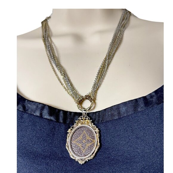 Custom Made Lux Pendant Upcycled w/ Vintage Layered Mixed Metals Chain Necklace - Picture 7 of 8